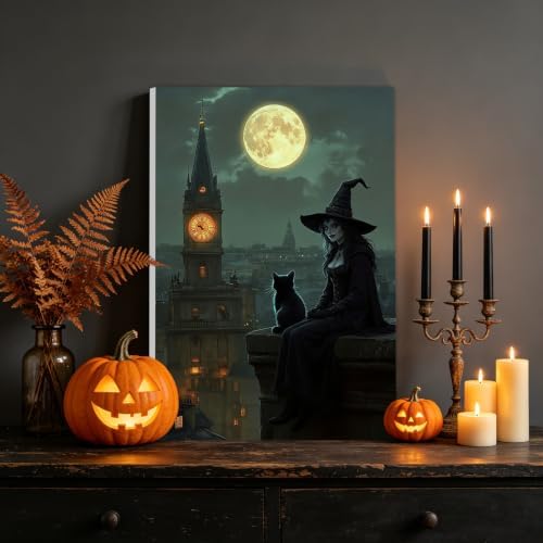 NAIMOER Halloween Paint by Numbers Kits for Adults Beginner with Wooden Framed, Witch Cat Color by Numbers on Canvas Painting Kits for Adults, Easy Paint DIY Acrylic for Home Wall Decor 8X12 Inch - Image 2