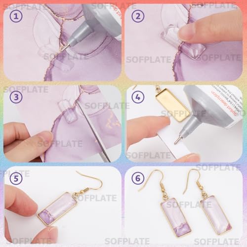1 Box 60Pcs 20 Sets Gold Bezel Earring Blanks Earrings Wire Hooks Blanks Bezel Trays with 20Pcs 10x25mm Rectangle Glass Cabochon Settings Silicone Earring Backs for Jewelry Making DIY Dangle - Image 6