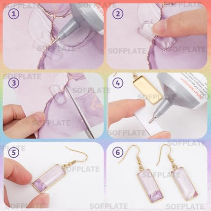 1 Box 60Pcs 20 Sets Gold Bezel Earring Blanks Earrings Wire Hooks Blanks Bezel Trays with 20Pcs 10x25mm Rectangle Glass Cabochon Settings Silicone Earring Backs for Jewelry Making DIY Dangle - Image 6