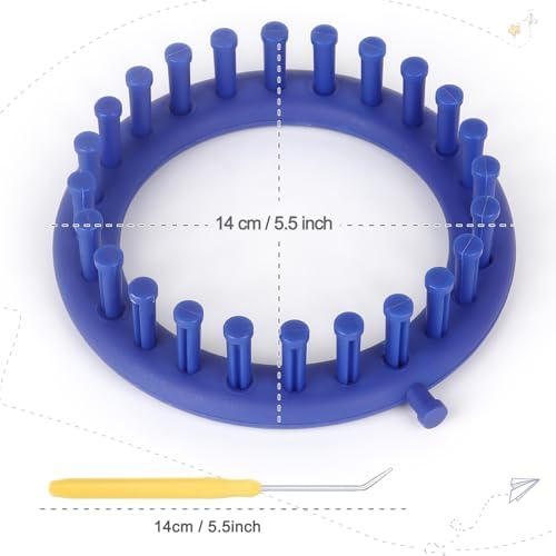 Katech Round Knitting Looms Set 14 cm Diameter Blue Plastic Weaving Looms Scarf Hats Making Tools DIY Crocheting Handmade Craft Kit with a Crochet Hook and Needle for Knitting Lovers (Blue) - Image 5