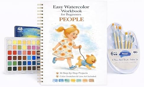 Watercolor Workbook for Beginners – People, 16 Original Watercolor Projects, Watercolor Kit with 48 Colors Paint Set, 6 Brushes & Palette, Watercolor Workbook for Adults,Creative Art Gift by Unknown