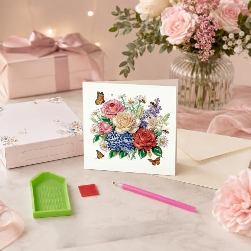 6 Pack Flower DIY Diamond Art Greeting Card Kit with Envelopes - Image 7
