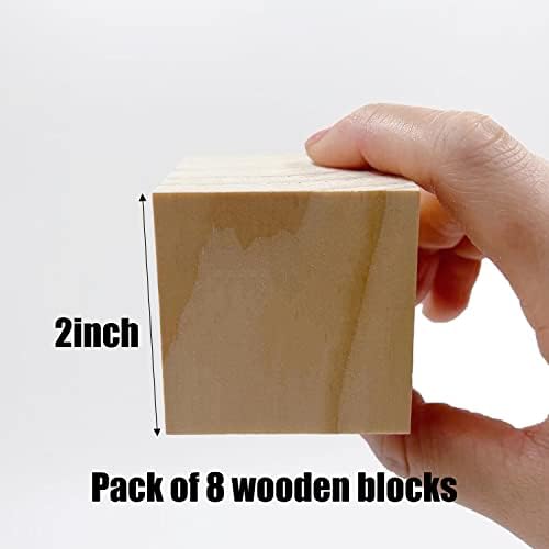 Wood Blocks for Crafts, Unfinished Wood Cubes, 2 Inch Natural Wooden Blocks, Pack of 8 Wood Square Blocks, Wooden Cubes for Arts and Crafts and DIY Projects - Image 2
