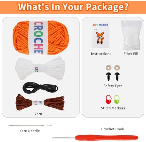 Crochet Kit for Beginners Crochet Animal Kit Crafts for Adults with Step by Step Video Tutorial Hobbies for Women Crochet kit Crochet Animals Beginner Crochet kit DIY Knitting Supplies（Cute Fox） - Image 2