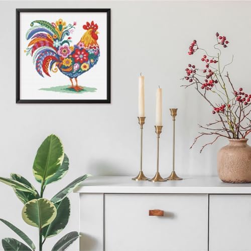 FREEBLOSS 11CT Stamped Cross Stitch Kit for Adults Beginners with Instructions Chicken and Flower Pattern Cross Stitch Kit Embroidery Wall Art Decoration No Frame 17x17in/45x45cm - Image 5