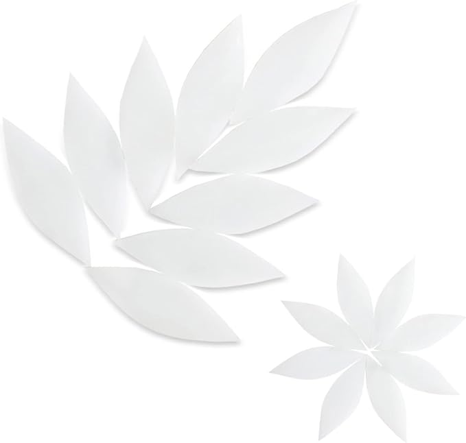 80pcs/100g Pack of Mosaic Tile Supplies for DIY Crafts, Plates, Picture Frames, Flowerpots, Handmade Jewelry - 1.1x2.5 cm Petal Leaves Glass Decorative Tiles (White)