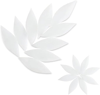 80pcs/100g Pack of Mosaic Tile Supplies for DIY Crafts, Plates, Picture Frames, Flowerpots, Handmade Jewelry - 1.1x2.5 cm Petal Leaves Glass Decorative Tiles (White)