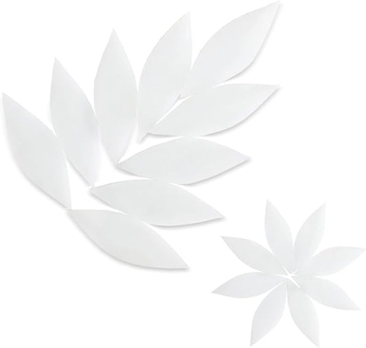 80pcs/100g Pack of Mosaic Tile Supplies for DIY Crafts, Plates, Picture Frames, Flowerpots, Handmade Jewelry - 1.1x2.5 cm Petal Leaves Glass Decorative Tiles (White)