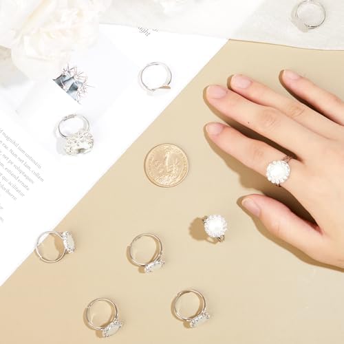 Herdear 40pcs Adjustable Blank Rings 12mm Base, Silver - Image 6
