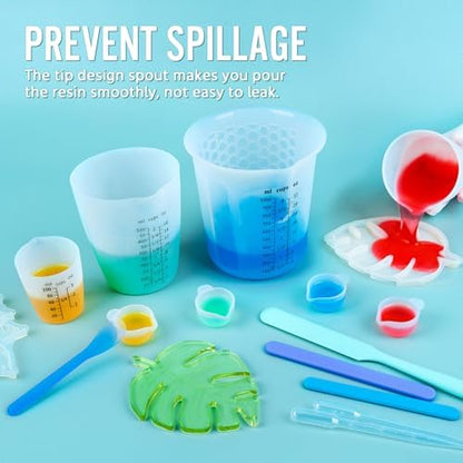 Silicone Resin Mixing 1L Measuring Cup Set for Resin Supplies, Easy-to-Read Marks, 1000ml/32oz Large Cup, 500&250&100ml Thickened Reusable Silicone Cups for Epoxy Mixing, Jewelry Making - Image 7