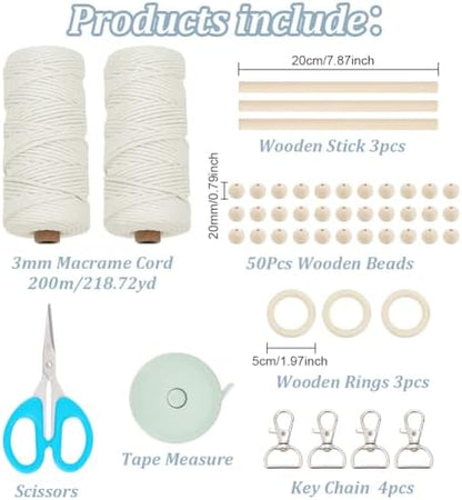 INFUNLY 10 Set DIY Macrame Kit for Beginners Boho Macrame Wall Hanging Tapestry Kit with Instruction Beige Cotton Cord Keychain Kit Handmade Plant Hanger Kit for Adults DIY Ornaments Kit for Home Gift - Image 2