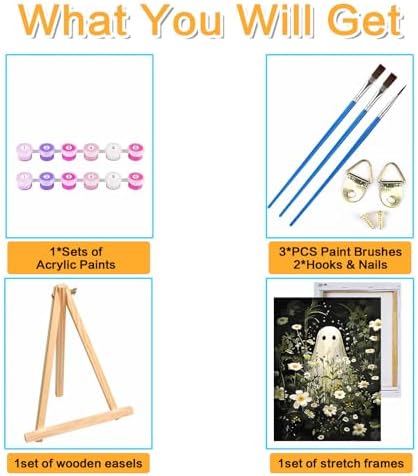 Halloween Framed Paint by Numbers Kits for Adults 12x16in with Wooden Easel - Image 5