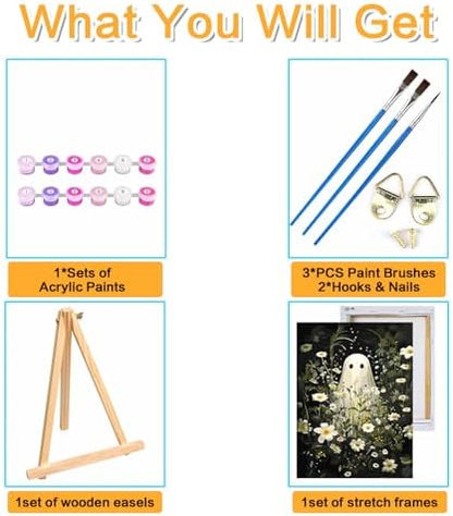 Halloween Framed Paint by Numbers Kits for Adults 12x16in with Wooden Easel - Image 5