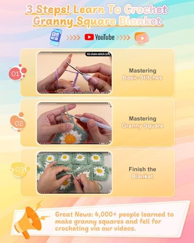 Coopay Crochet Kit for Beginners, Easy Granny Square Crochet Blanket Kit - Image 3