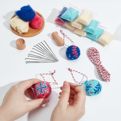 INFUNLY 3 Set Baubles Needle Felting Kit for Beginners Round Balls Wool Needle Felt Kit with Instruction Christmas DIY Wool Felting Kits with Felted Mat Needles Supplies for Xmas Ornaments Gift - Image 4