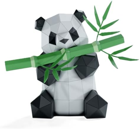 Panda Sitting Hugry Paper Sculpture,Pre-cut DIY Papercraft Kit,Handmade Wide Animal Figurine,3D Paper Art,Low Poly Home Decor,All Accessories Included,DIY Teens Gift by Handmade
