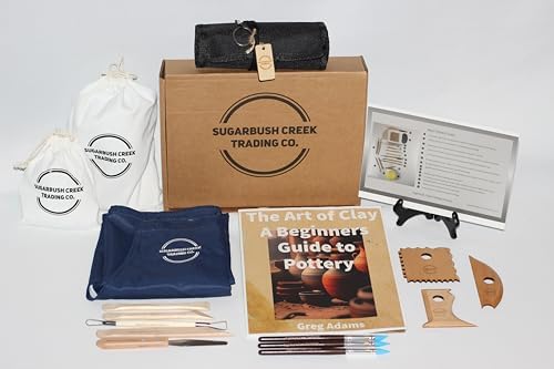 Pottery Tools Set 57-Piece – Ceramic & Clay Sculpting Tool Kit with Wooden Tools, Apron, Carry Pouch, Manual for Beginners & Professionals by SugarbushCreekTradingCo