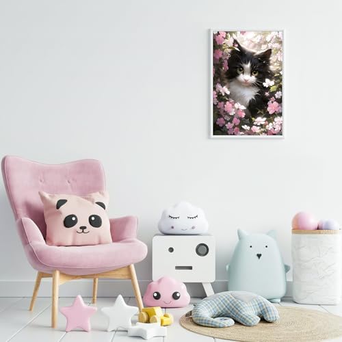 Ginkko Paint by Numbers Kit for Adults Beginner & Kids Ages 8-12 with Wooden Frame Easy Acrylic on Canvas 8x12 inch with Paints and Brushes, Cat Flower (Include Framed) - Image 3