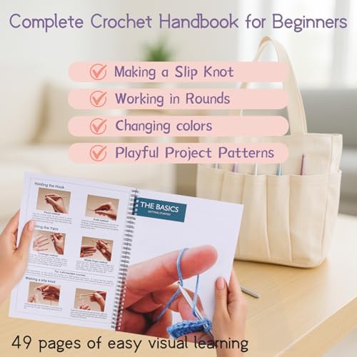 JC CRAFT Beginner Crochet Kit – 81 Piece Starter Set with 15 Colorful Yarns, Ergonomic Hooks, Complete Supplies, White Tote Bag, Accessories Case, Guide Book & Online Video Lessons - Image 4