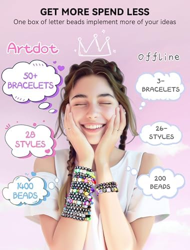 ARTDOT 1400 Pieces Letter Beads for Friendship Bracelets Making Kit, 28 Styles Assortment Jewelry Making Supplies Alphabet Beads Set with Cases Preppy Crafts Gifts, White Black Box Packed - Image 4
