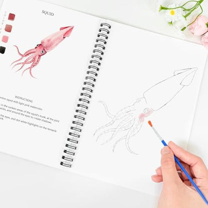 Watercolor Workbooks Ocean Animals, 15 Beautiful Paintings for Water Color Book Adult, Watercolor Coloring Book for Beginners, Watercolor Workbook for Adults Teens (Without Palette, Ocean Animals) - Image 5