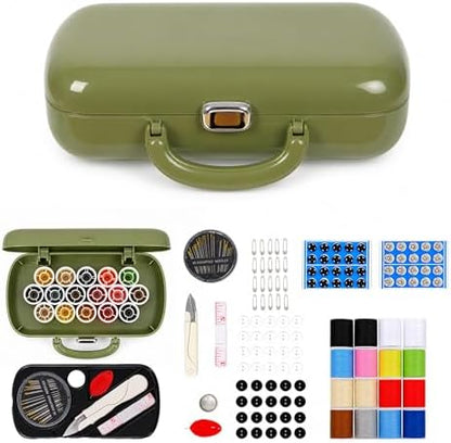FKOG Retro Green Sewing Project Kit, 151 Pcs Sewing Kit with Portable Retro Hard-Shell Case, 18 Multicolor Thread Spools, Needles, Buttons, and Accessories (Used Green) by FKOG