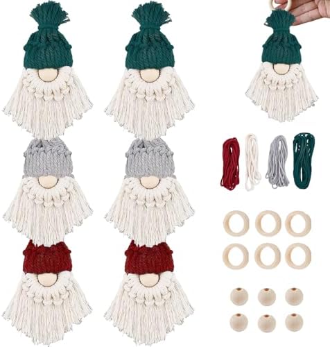 6PCS Christmas Macrame Kit Christmas Gnome Making Supplies with Instructions DIY-Friendly Cotton Christmas Macrame for Crafting, Christmas Tree Ornament. - Image 4