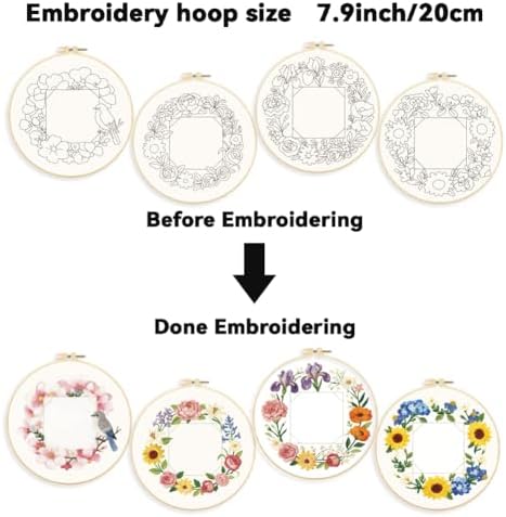 ORIGACH 4 Pack Floral Frame Embroidery Kits for Beginners - Image 3
