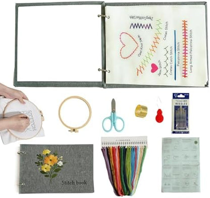 RONOSEN 2026 Upgraded DIY Embroidery Stitch Book Kit with Sewing Cloth & Complete Tools, Portable All-in-One Hand Embroidery Kit for Adults & DIY Craft Lovers by RONOSEN