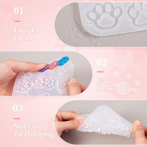 2Pcs Paw Print Silicone Molds Pet Dog Cat Paw Resin Molds Cute Animal Puppy Kitten Footprint Cabochons Silicone Mold for DIY Earrings Keychain Jewelry Making Supplies - Image 5