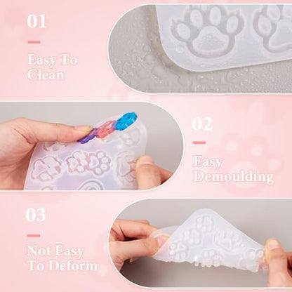 2Pcs Paw Print Silicone Molds Pet Dog Cat Paw Resin Molds Cute Animal Puppy Kitten Footprint Cabochons Silicone Mold for DIY Earrings Keychain Jewelry Making Supplies - Image 5