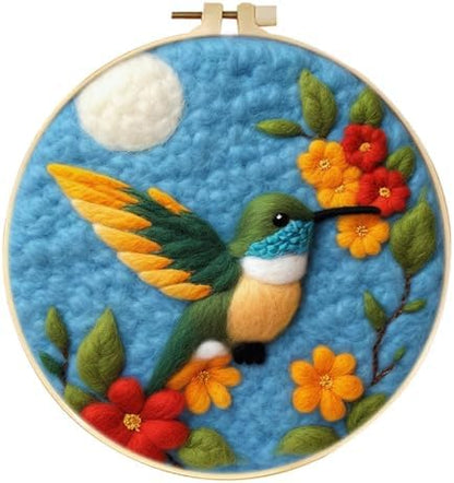 Zovylks Needle Felting Kit for Adults, 7.9 Inch Wool Felt Painting DIY Craft Set for Beginners, Needle Felt Starter Kit with Picture Frame, Foam Pad, Finger Cot (Hummingbird) by Unknown