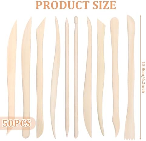 50PCS Wooden Clay Sculpting Tools, 6.2'' Smooth Double Ended Clay Modeling Tools, Polymer Clays Tool Sculpting, Wood Pottery Tool Kit for Ceramics Soap Playdough Carving Supplies - Image 3
