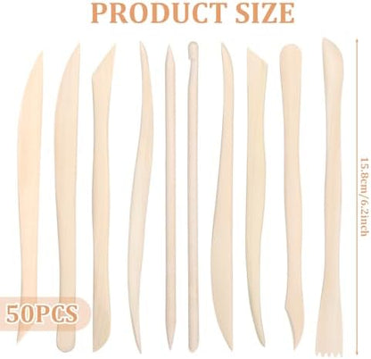 50PCS Wooden Clay Sculpting Tools, 6.2'' Smooth Double Ended Clay Modeling Tools, Polymer Clays Tool Sculpting, Wood Pottery Tool Kit for Ceramics Soap Playdough Carving Supplies - Image 3