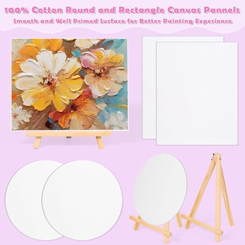 Date Night Painting Kit, 62 Pcs Detail Paint Brushes Canvas Panels with Wood Easel 12 Colors Acrylic Paint, Circular Canvas Art Aprons Sip and Paint Supplies for Adults and Beginner - Image 5