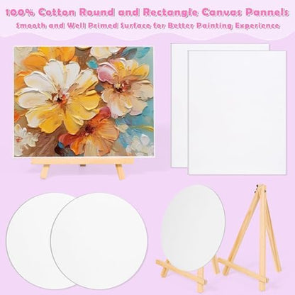 Date Night Painting Kit, 62 Pcs Detail Paint Brushes Canvas Panels with Wood Easel 12 Colors Acrylic Paint, Circular Canvas Art Aprons Sip and Paint Supplies for Adults and Beginner - Image 5