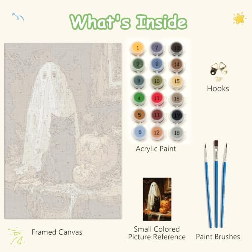Spandrel Halloween Ghost Framed Paint by Numbers Kit for Adult, Black Cat Paint by Number Kits on Canvas, DIY Acrylic Oil Pumpkin Painting by Numbers for Home Wall Decor, 8x12in - Image 6