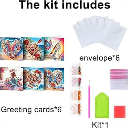 Huacan Diamond Art Painting Greeting Card Kit 6 Pcs, Diamond Art Diamond Flowers Butterfly Greeting Cards Special Shaped Drill Arts Craft for Christmas Birthday Thanksgiving Day Holiday 30 x 15 CM - Image 7