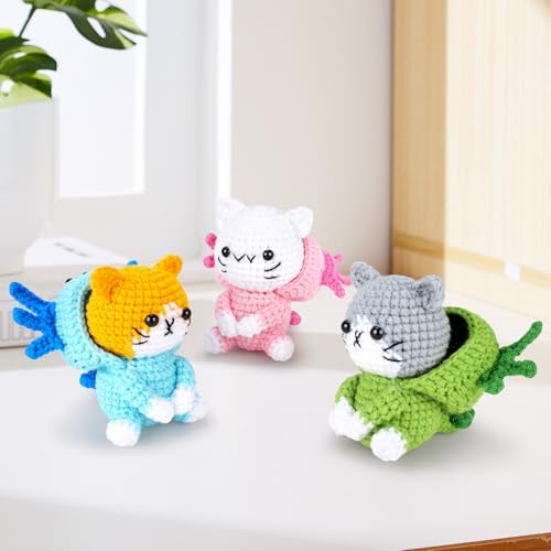 Fortuning's JDS Crochet Kit for Beginners, 3 PCS Axolotl Cat Crochet Kits - Image 6