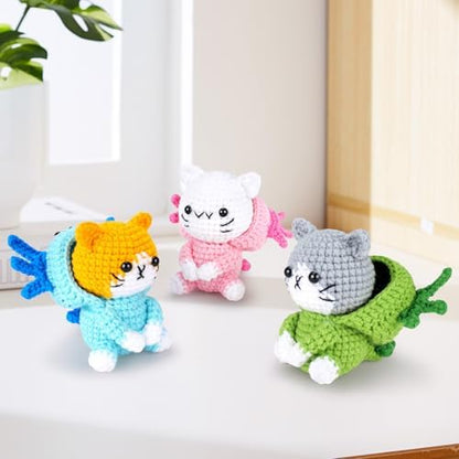 Fortuning's JDS Crochet Kit for Beginners, 3 PCS Axolotl Cat Crochet Kits - Image 6
