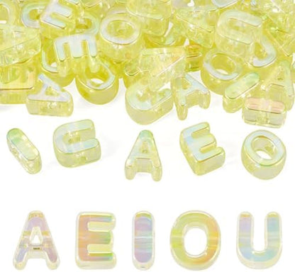FASHEWELRY 50Pcs Big Crystal Vowel Letter Beads 20mm Colorful Acrylic Vowel Beads 3D Transparent AEIOU Alphabet Bead for DIY Keychains Bracelet Paracord Jewelry Making (Light Yellow) by FASHEWELRY