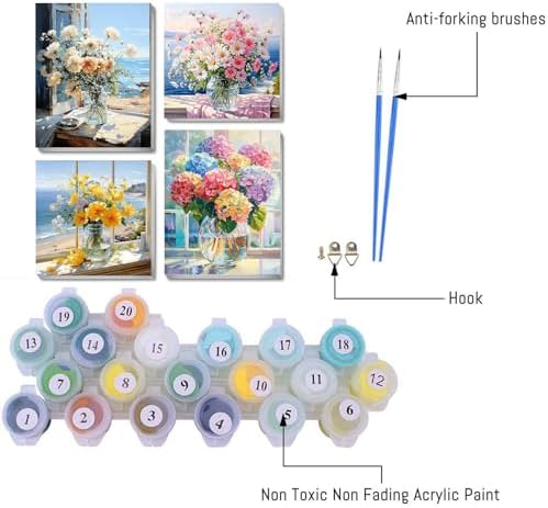 4 pack Flower Paint by Numbers Kit for Adults Beginner With Framed,Flowers Easy Adult Paint by Number Kits on Canvas DIY Painting for Beginners Art by Numbers for Home Wall Decor 10x12-10x10 Inch - Image 5