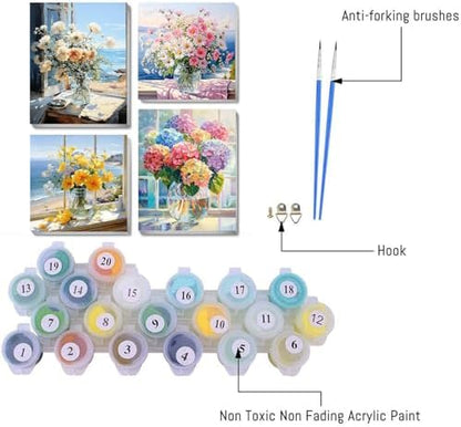 4 pack Flower Paint by Numbers Kit for Adults Beginner With Framed,Flowers Easy Adult Paint by Number Kits on Canvas DIY Painting for Beginners Art by Numbers for Home Wall Decor 10x12-10x10 Inch - Image 5