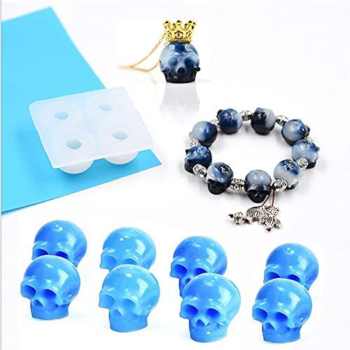 Woohome Beads Resin Moulds Set, 2 PCS Skull Resin Casting Mould Epoxy Resin Moulds with String, Bracelet Accessories for Bracelet, Gemstone Jewelry Casting - Image 6