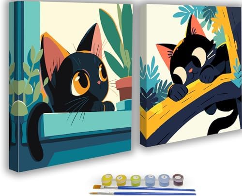 KYOQFVN Paint by Numbers Kit for Adults Framed - Black Cat Paint by Numbers for Adults with Frame, DIY Acrylic Easy Painting by Numbers for Home Wall Decor 8x8inch by KYOQFVN