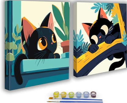 KYOQFVN Paint by Numbers Kit for Adults Framed - Black Cat Paint by Numbers for Adults with Frame, DIY Acrylic Easy Painting by Numbers for Home Wall Decor 8x8inch by KYOQFVN