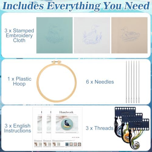 Mindsoft 3 Set Needlepoint Kit for Beginners with Hoop,Loon - Image 3