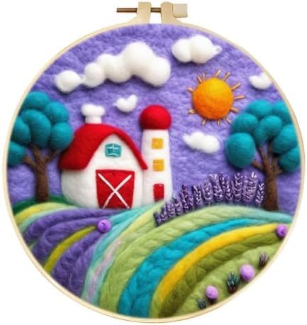 CaptainCrafts DIY Needle Felting Starter Kit with Picture Hoop, Foam Pad Felt Cloth Instructions for Home Decoration Beginner Art Craft (Purple Homestead) by CaptainCrafts