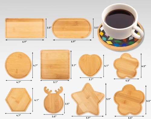 Lanyani 10pcs Wooden Assorted Shapes Mosaic Bases for DIY Mosaic Coaster Kit, with Wooden Surface for Handcrafted Glass Mosaic Tiles Crafts for Adults and Kids - Image 3