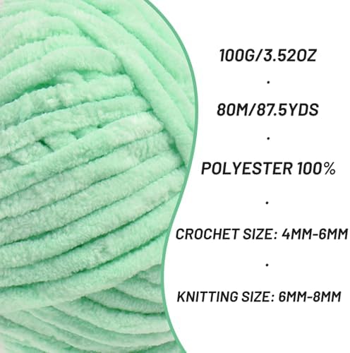 Chenille Yarn for Crocheting Size 5 Bulky Yarn 2 Pack Mint Green - Image 2